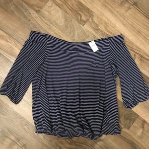 GAP off the shoulder navy and white top